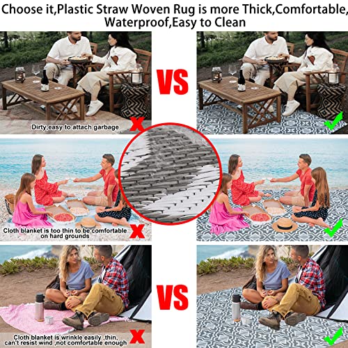 Alfolo Outdoor Rug for Patios Clearance 4X6 Waterproof Reversible Plastic Straw Rug RV Camping Mat Outside Area Rug Carpet for Camping RV,Porch,Deck,Balcony,Camper,Backyard - color: Grey&white, size: 4' x 6' (Rectangular)
