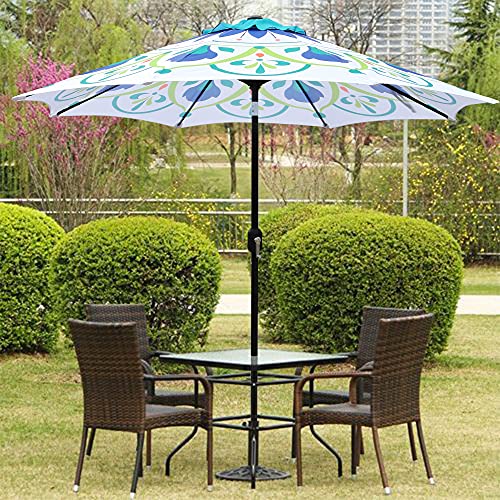 ABBLE 9 Ft Pattern Outdoor Patio Umbrella with Tilt and Crank, Weather Resistant, UV Protective Umbrella, Durable, 8 Sturdy Steel Ribs, Market Outdoor Table Umbrella - Green/White - color: Green