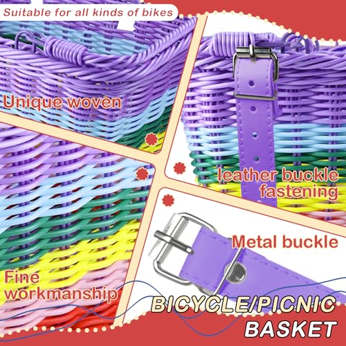 Picnic Basket with Handles, Rainbow Small Woven Wicker Basket for Kid Blue Garden Harvest Rattan Hamper Gift Basket Empty for Storage Toy Flower Wedding - color: Rainbow
