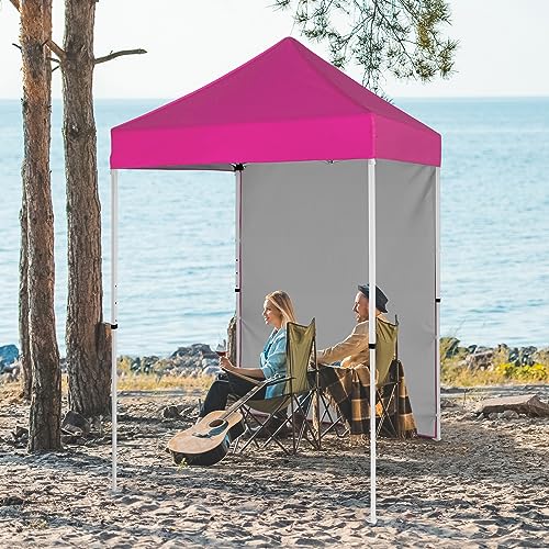 EAGLE PEAK Pop up Canopy 5x5, Outdoor Portable Canopy Tent with One Removable Sunwall, Carry Bag Included, Pink - color: Pink