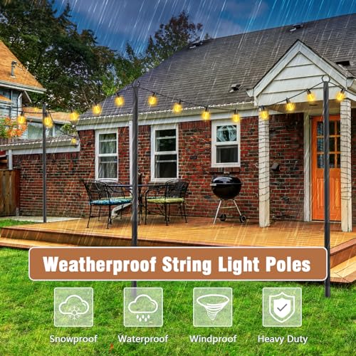 NUERPO 7 Pack String Light Poles,Metal Poles for Hanging Outdoor Light Strings,7 Pack 10 FT Light Poles Stand for Outside Garden,Patio,Wedding,Backyard,Deck,Party - size: 7 Pack 10 FT Light Poles