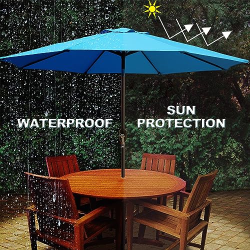 Blissun 9' Outdoor Patio Umbrella, Outdoor Table Umbrella, Yard Umbrella, Market Umbrella with 8 Sturdy Ribs, Push Button Tilt and Crank - color: Light Blue