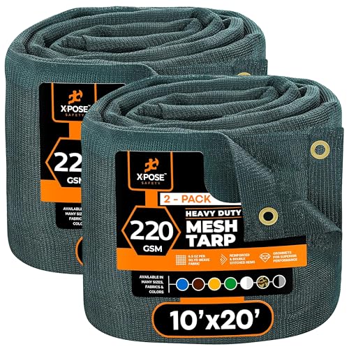 Xpose Safety Heavy Duty Green Mesh Tarp 10' x 20' (2-Pack) – 70% Sunblock Shade Cloth with Grommets for Garden, Fence, Privacy Screen, Canopies, Dump Trucks, Pool Cover – Tear & Weather Resistant - color: Green, size: 10' x 20' (2-Pack)