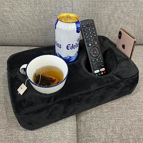 Couch Cup Holder Pillow, Couch Drinks Remotes Holder for Center of Couch, for Sofa, Bed, RV, Car (Black) - color: Black