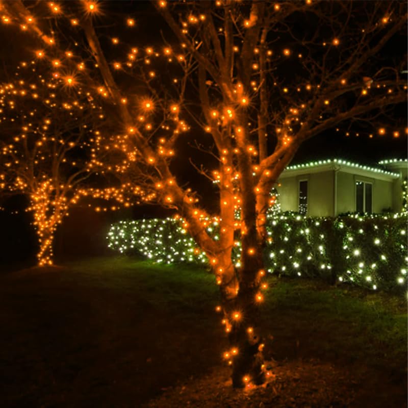 Orange Halloween Lights Battery Operated,6PK18Ft 50 LED Mini String with Timer 8 Modes Twinkle Light Outdoor Waterproof for Tree Garland Decor - color: Orange, size: 300 Count