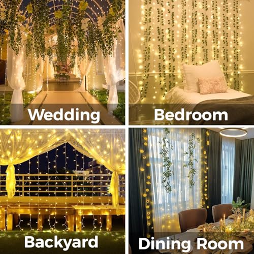 suddus Curtain Lights for Bedroom, 200 Led Hanging String Light Outdoor, Fairy Curtain Lights Indoor for Christmas, Dorm, Wall, Backdrop, Window, Wedding, Party, Birthday Decor, Warm White - color: Warm White, size: USB-200 LED