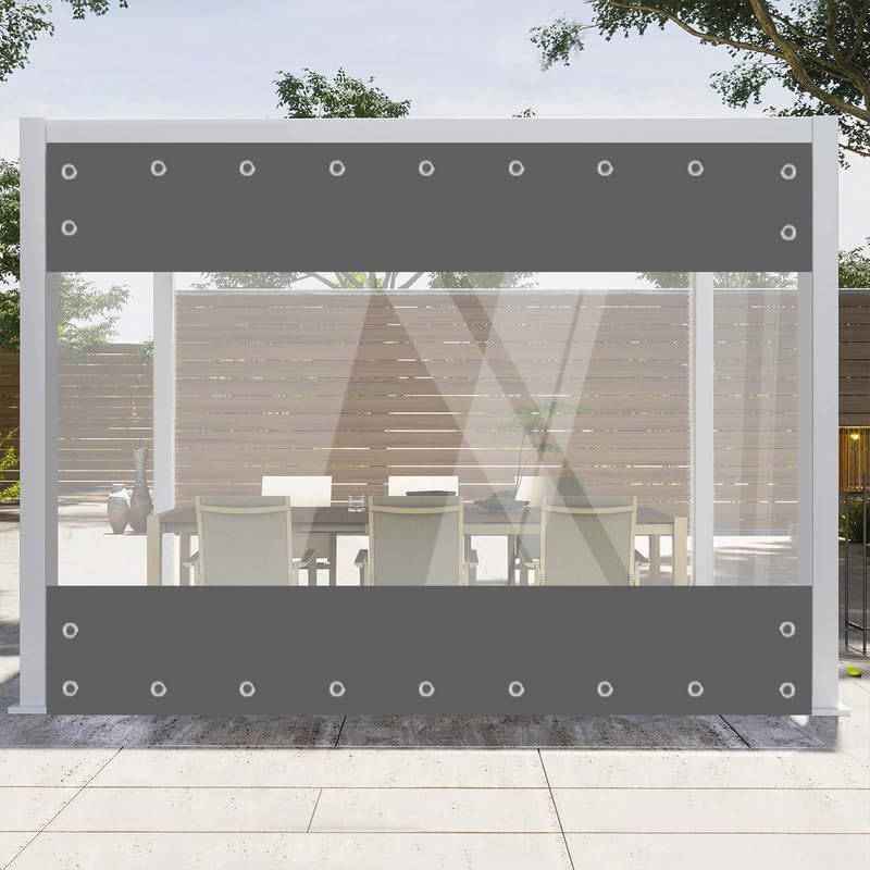 Clear Vinyl Curtains for Patio Enclosure, 23oz Heavy Duty Waterproof Anti-UV and Tear-Resistant Tarpaulin with Grommets, Weatherproof Panels for Porch, Pergola, Gazebo, Balcony, Outdoor - color: Gray, size: 7'H X 8'W