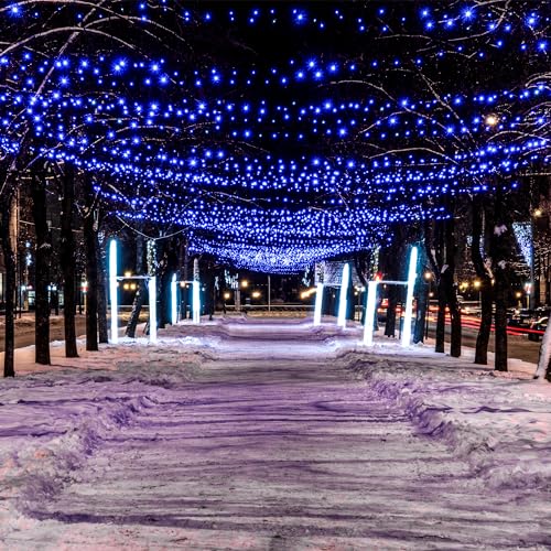 Flechllary Solar String Lights for Outside, 39Ft 100 LED Solar String Lights Outdoor with 8 Modes，Solar Lights for Outside Waterproof for Yard, Fence,Balcony, Party,Christmas Tree Decorations (Blue) - color: Blue, size: 1 Pack 100 LED