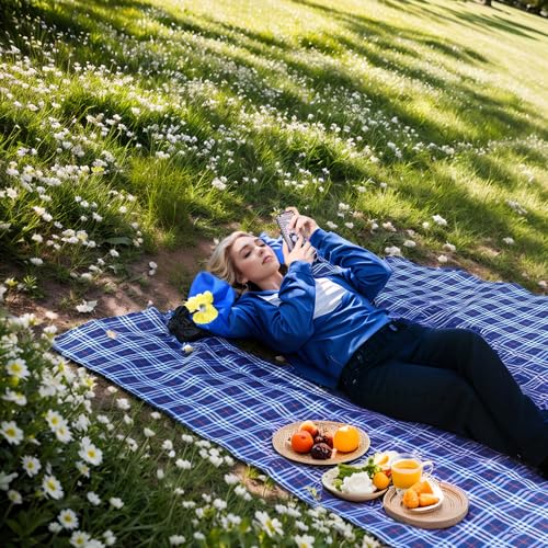Wind Tour Family Outdoor Waterproof Durable Picnic Blankets with Carry Strap,Foldable 50×70.9 inch Sandproof Beach Mat for Kids Playground Camping Park Hiking Grass Travelling - color: Navy Blue