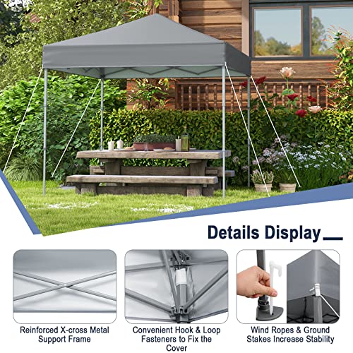 Tangkula 6.6x6.6 Ft Pop Up Canopy, 1 Person Instant Setup Canopy Tent with Center Lock, UPF 50+ Sun Protection, 8 Stakes, 4 Ropes, Portable Outdoor Canopy with Carrying Bag - color: Gray, size: 6.6x6.6FT