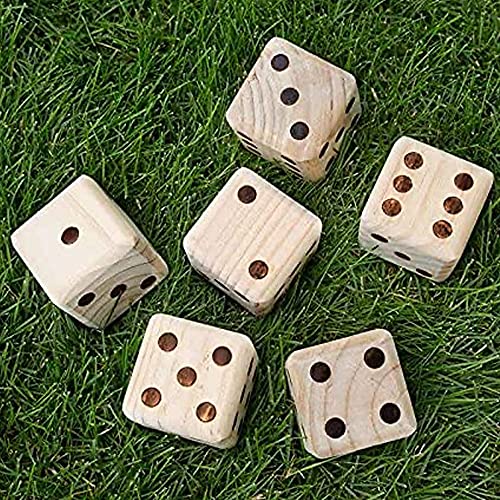 Giant 3.5" Wooden Yard Dice with Laminated Yardzee and Farkle Scoresheets and Durable Carrying Case