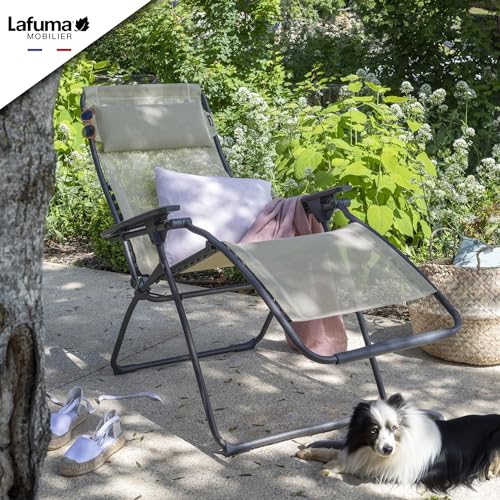 Lafuma Futura XL Zero Gravity Outdoor Steel Framed Lawn Recliner Chair with Armrest, Extra Wide Recliner, and Adjustable Neck Pillow, Seigle - color: Grey (Seigle), style: XL Futura Zero Gravity