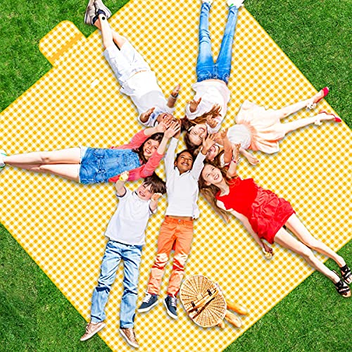 ZHUYNXIR Extra Large Picnic, Waterproof Blanket, Gingham Picnic Mat for Beach, Camping Grass Picnic Blankets. (Yellow 58x58 inch) - color: Yellow S