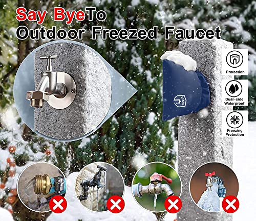 Outdoor Faucet Cover for Winter Freeze Protection,7.8" H x 6.2" W,Spigot Covers Winter Insulated,Waterproof Outdoor Faucet Cover Socks for Winter,Hose Bib Covers, Set of 2(Navy Blue) - color: Blue