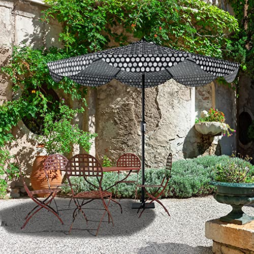 Tempera 9ft Scalloped Patio Umbrellas Outdoor Table Umbrellas with Fade Resistant Canopy, 8 Sturdy Rids, Elegant Vintage Umbrellas for Lawn, Pool, Deck, Balcony - color: Black White Dot, size: 9 FT