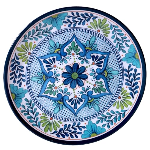 Certified International Talavera 11" Melamine Dinner Plates Feature Vibrant Blue, Green, and Floral Patterns. They are Durable, Lightweight, and Perfect for Indoor and Outdoor Dining, Service for 6.