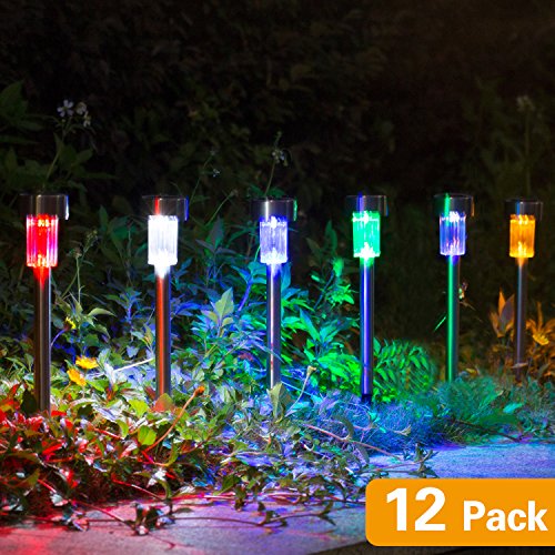 Wellgium Solar Lights Outdoor - Garden Landscape Pathway Lights for Lawn Patio - Stainless Steel, 12 Pack (6 Colors) - color: Multicolor