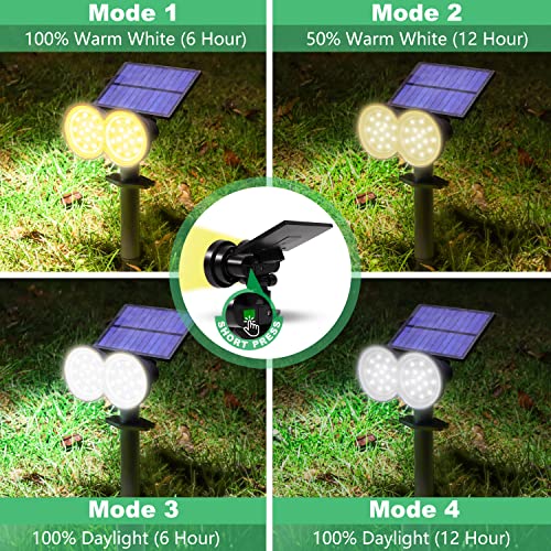 K KASONIC - Solar Spot Lights Outdoor, Waterproof LED Solar Landscape Spotlights, Wall & Ground Lights Dark Sensing Auto On/Off, Garden Lights for Yard Pathway Walkway, Daylight & Warm White, 2 Pack