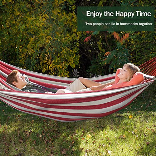 MOSFiATA Hammocks Portable Camping Hammock Upgraded 550lb Thickened Fabric Single Hammocks with Two Anti Roll Balance Beam and Tree Straps for Camping, Patio, Backyard, Outdoor(Red White) - color: Red White