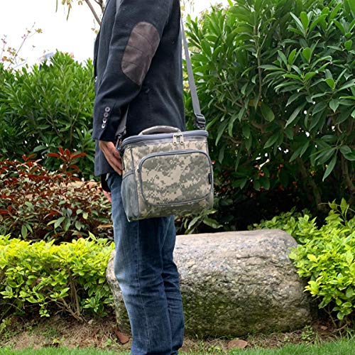 FlowFly Insulated Reusable Lunch Bag Adult Large Lunch Box for Women and Men with Adjustable Shoulder Strap,Front Zipper Pocket and Dual Large Mesh Side Pockets,DigitalCamo - color: DigitalCamo