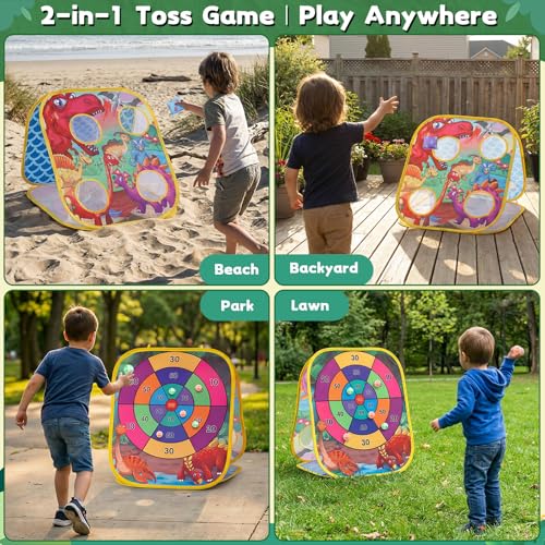 Bean Bag Toss Game for Kids - Cornhole Board Outdoor Toys for Toddlers -Party Activities Carnival Outside Yard Backyard Beach Lawn Games Toy for Kid Boys Girls Age 3 4 5 6 7 8 Year Old Birthday Gifts - style: Dinosaur