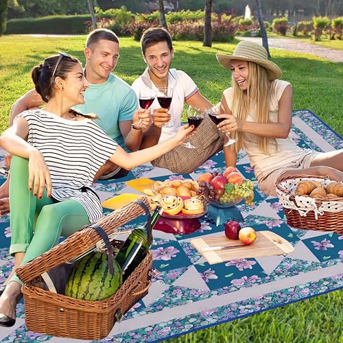Supfitness Extra Large Picnic Blankets Waterproof Foldable (60"x 80") Beach Blanket Waterproof Sandproof,3-Layer Thicking Mat Outdoor Packable Camping Blanket - color: Flower-7, size: 5' x 6'8" (Rectangular)