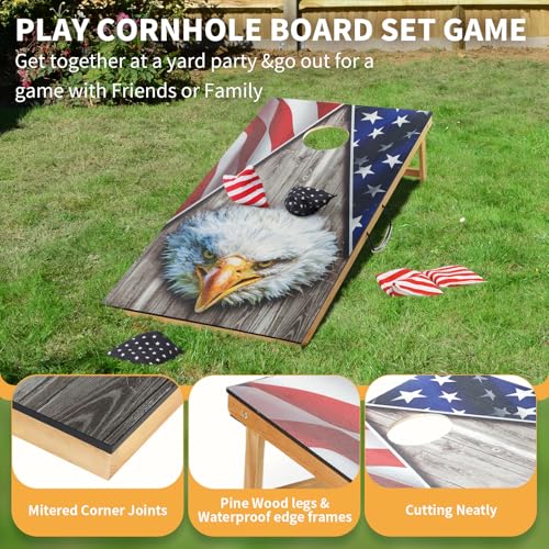 Cornhole Set, Corn Holes Outdoor Game, Regulation 2X4 Cornhole Boards, Portable Cornhole Set, Classic American Flag Cornhole Set Includes 2 Boards, 8 Cornhole Beans Bags & Carry Case - color: 4x2FT New USA Eagle Board Cornhole Set