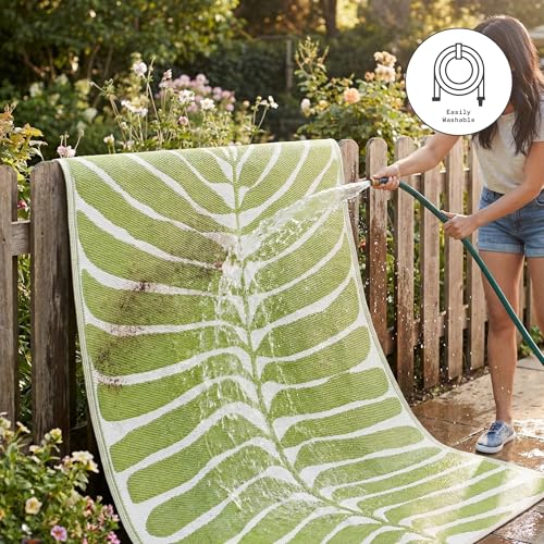 Fab Habitat Outdoor Rug - Waterproof, Fade Resistant, Crease-Free - Premium Recycled Plastic - Tropical Leaf Botanical - Large Patio, Deck, Sunroom, Camping, RV - Hilo - Green - 6 x 9 ft - color: Hilo - Green, size: 6' x 9' (Rectangular)