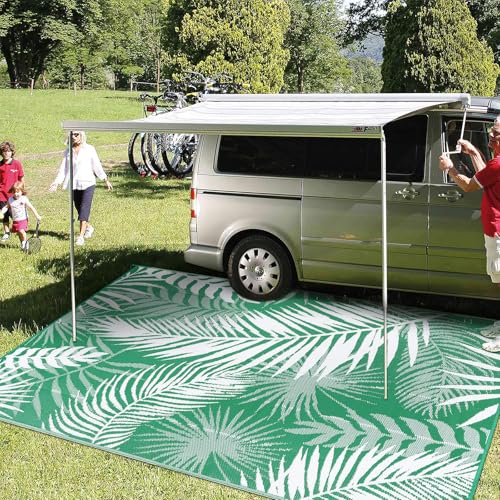 Outdoor Rug 8'x10' Waterproof for Patios Clearance, Reversible Outdoor Plastic Straw Rug Camping Carpet, Outside Floor Mats Large Area Rugs for RV,Patio,Deck,Porch, Beach,Balcony,Green&White - color: Green&white, size: 8' x 10' (Rectangular)