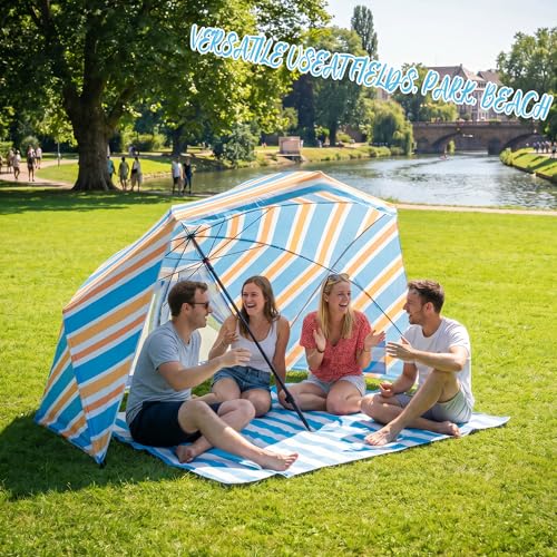 UPWELL Beach Tent Easy Set Up Canopy Sun Shelter Shade with UPF 50+UV Protection Portable Beach Umbrella Outdoor Sunwall with Sand Pockets for Fishing Backyard Camping(Holiday Glow) - color: Holiday Glow