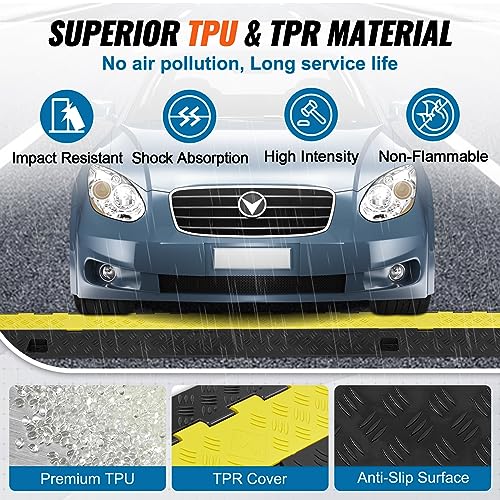 VEVOR Cable Protector Ramp, 2 Channel, 22000 lbs/axle Capacity Heavy Duty TPU Wire Cord Cover Ramp Hose Protector Driveway, Traffic Speed Bump w/TPR Flip-Open Top Cover, for Indoor & Outdoor - style: 1 PC