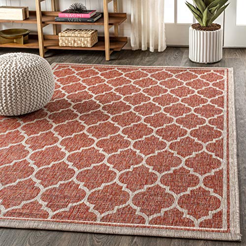 JONATHAN Y Moroccan Trellis Indoor Outdoor Area Rug 4X6 Red/Beige, Trebol Textured Weave for Backyard, Patio, Porch, Easy-Cleaning, High Traffic, Pet-Friendly, Non-Shedding (SMB109C-4) - color: Red/Beige, size: 3'11" x 6' (Rectangular)