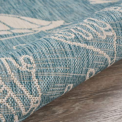 LR Home 5x7 Outdoor Area Rug | Turkish Carpet for Patio, Deck, Backyard, Garden, Front Porch, Picnic, Courtyard and Balcony | Large Boho Farmhouse Coastal, Beach, Coral Reef Themed Rug | Aqua/White - color: Aqua/White, size: 5'3" x 7' (Rectangular)
