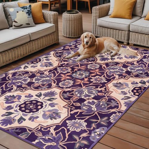 Outdoor Rug, Vintage Southwest Ethnic Style Indoor Area Rug Outdoor Carpet RV Camping Rugs 6x9ft Boho Flower Pattern Outside Mat for Patio Picnic Porch Deck Balcony Backyard - size: 6' x 9' (Rectangular)