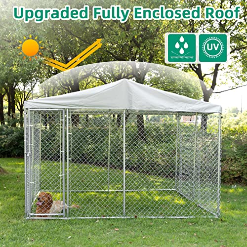 VIVIJASON Outdoor Large Dog Kennel Heavy Duty Fence Dog Cage with Galvanized Chain Link, Outside Pen Playpen Dog Run House with UV & Waterproof Cover and Secure Lock for Backyard(9.84'Lx9.84'Wx7.21'H) - color: 9.84'Lx9.84'Wx7.21'H