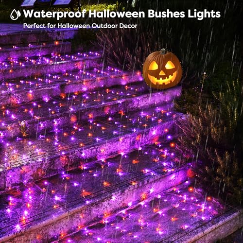 BlcTec Halloween Lights Outdoor 200 LED 8.4ft x 5.2ft Orange Purple Net Lights with 8 Modes, Timer, UL Certified, Connectable, Memory, Waterproof for Lawn, Trees, Bushes Outdoor Halloween Decorations - color: Orange Purple, size: 200LED
