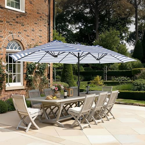 SUPERJARE 13FT Outdoor Umbrella for Patio, Double sided Pool Umbrellas with Fade Resistant Canopy, Large Table Umbrella for Deck, Market, Backyard - Blue & White Stripe - color: Blue & White Stripe, size: 13FT