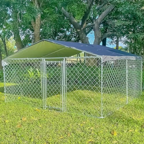 Large Outdoor Dog Kennel, Outdoor Dog Pens Outside Dog Fence for Backyard Garden, Dog Runs for Outside with Waterproof UV-Resistant Cover and Secure Lock 10'L x 10'W x 6.5'H - size: 118.0"L x 118.0"W x 78.0"H