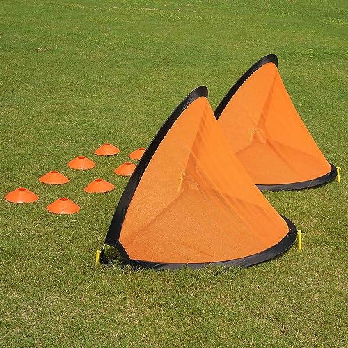 Poray Soccer Goal for Kid Easy-up Set of Two Portable Soccer Net 210D Oxford with 8 Field Marker Cones Extra Stakes Fun for Backyard and Soccer Training - color: Orange, size: 4FT