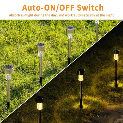 GIGALUMI Solar Pathway Lights, Stainless Steel IP44 Waterproof Auto On/Off Outdoor LED Solar Landscape Lights for Garden, Yard, Patio, Path and Walkway(20 Pack, Warm White) - color: Warm White, size: 20 PACK