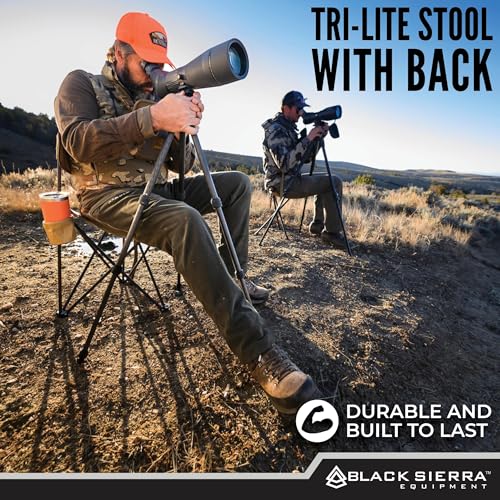 Black Sierra Tri-Lite Stool with Back Lightweight, Folding Chair, for in the Hunting Blind, Camping, and Fishing, Steel Frame Supports 225 LBS - color: Tan 2