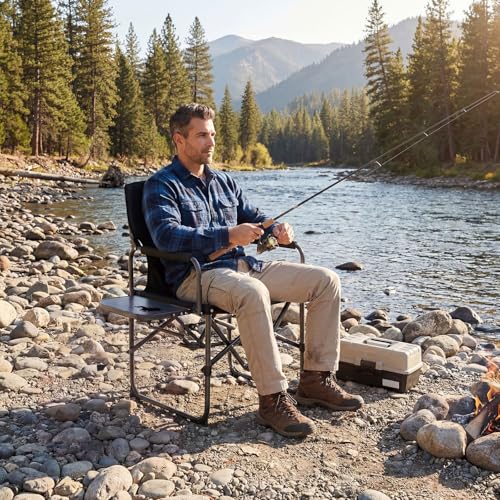 GYMAX Oversized Camping Directors Chair, Portable Folding Camping Chairs for Adults with Table, Heavy-Duty Lawn Chair for Fishing, Picnic, Sports, Beach, Outdoor, Supports 500LBS (Grey) - color: Grey