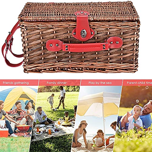 Picnic Basket Set 4 Person Wicker Picnic Basket Handmade Waterproof Picnic Blanket Equipped with Incubator and Cutlery Suitable for Picnics and Camping by The Lake Beach