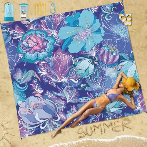 Famstar Beach Blanket Sandproof Waterproof 78''×110'' 1-7Adults Oversized,Compact Lightweight Durable Beach Mat for Travel Camping Hiking Picnic Blanket - color: Flower, size: 78''×110''