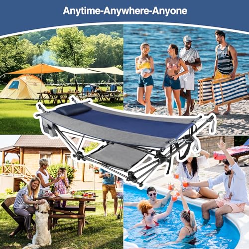 RedSwing Camping Hammock with Stand, XXL Portable Hammock with Removable Pillow and Storage Net, Foldable Heavy Duty Steel Frame Space Saving for Indoor Outdoor Backyard Beach Garden