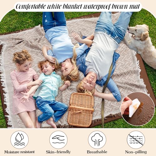 VitalCozy Waterproof Picnic Blankets 71×71 inch Outdoor Blanket Foldable 2 in 1 Double Layer Sandproof Beach Mat with Carry Strap for Camping Lawn Park Beach Grass(Khaki) - color: Khaki