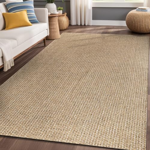 Luul Home Easy Jute Rugs 5x7 Natural Color Living Room Indoor Outdoor Area Rug for Farmhouse Patio and Kitchen Rug High Traffic Washable Easy to Clean Solid Boho Woven Design Outside Carpet (5 x 7) - color: Natural, size: 5' x 7' (Rectangular)