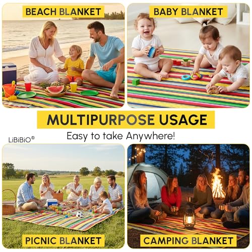 NEW 2026 Mexican Style XL Beach Blanket, Soft 3-Layers Thick Mat, Sand Free, Waterproof, Easy Fold