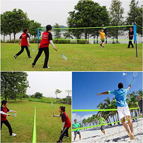 Zdgao Badminton Sets for Backyard, Portable Badminton Net with Tension Adjuster, Badminton Racket Set of 4, 3 Nylon Shuttlecocks, Boundary Line and Carry Bag for Backyard Beach Family Games - color: BLUE&GREEN