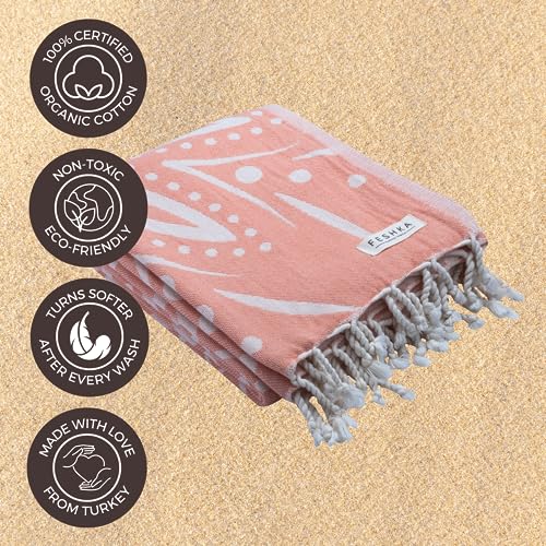 FESHKA Sand Free Turkish Beach Towel (37 x 67) Quick Dry Bath Towel, Oversized Beach Blanket, Lightweight for Travel - Made with 100% Organic Turkish Cotton - Lovesong (Pink) - color: 40 - Pink
